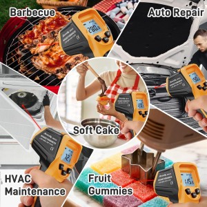 Infrared Thermometer Laser Temperature Gun -58℉ to 1112℉,with Cal Calibration and Adjustable Emissivity,Min& Max Measure,for Cooking,Oven,Meat Food,HVAC,Appliance（Yellow）