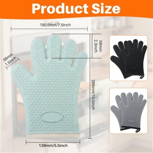 2Pack Heat Resistant Oven Mitts & Silicone Gloves with Fingers, Non-Slip Grip Food Grade Safety Gloves, Waterproof Kitchen Mitts for Baking & Cooking(Black)