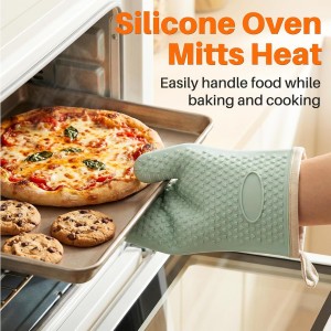 2Pack Heat Resistant Oven Mitts & Silicone Gloves with Fingers, Non-Slip Grip Food Grade Safety Gloves, Waterproof Kitchen Mitts for Baking & Cooking(Black)