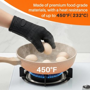 2Pack Heat Resistant Oven Mitts & Silicone Gloves with Fingers, Non-Slip Grip Food Grade Safety Gloves, Waterproof Kitchen Mitts for Baking & Cooking(Black)
