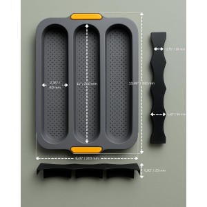Baguette Bread Pan Food-Grade Perforated Silicone - Nonstick Loaf Mold with 2 Dividers, 3 Cavity Baking Tray for Homemade French Bread, Hoagie Roll, Sub, Sandwich Bun, Hotdog, Oven Dishwasher Safe
