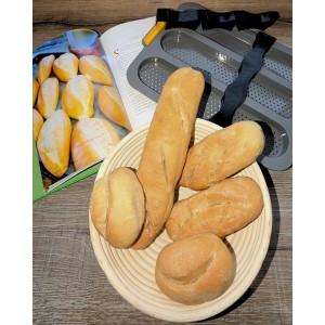 Baguette Bread Pan Food-Grade Perforated Silicone - Nonstick Loaf Mold with 2 Dividers, 3 Cavity Baking Tray for Homemade French Bread, Hoagie Roll, Sub, Sandwich Bun, Hotdog, Oven Dishwasher Safe
