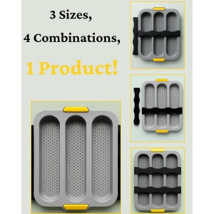 Baguette Bread Pan Food-Grade Perforated Silicone - Nonstick Loaf Mold with 2 Dividers, 3 Cavity Baking Tray for Homemade French Bread, Hoagie Roll, Sub, Sandwich Bun, Hotdog, Oven Dishwasher Safe