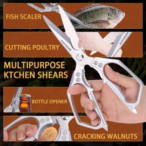 Professional Kitchen Scissors - Heavy Duty Stainless Steel Shears for Poultry, Meat, Fish | Dishwasher Safe, All-Metal Construction with Ergonomic Handle