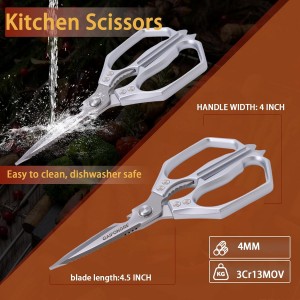 Professional Kitchen Scissors - Heavy Duty Stainless Steel Shears for Poultry, Meat, Fish | Dishwasher Safe, All-Metal Construction with Ergonomic Handle