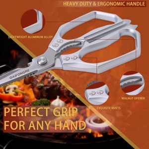 Professional Kitchen Scissors - Heavy Duty Stainless Steel Shears for Poultry, Meat, Fish | Dishwasher Safe, All-Metal Construction with Ergonomic Handle