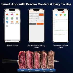 Smart Wireless Meat Thermometer Digital, 2 Probes, Advanced Bluetooth Food Thermometer for Cooking, IP67, Real-Time Monitoring & Smart Alerts with APP for BBQ, Grill, Oven, Smoker, Kitchen Gifts