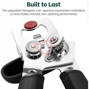 Beneno Can Opener, Heavy Duty Manual Can Opener with Magnet Lid Lifter & Bottle Opener, Hand Can Opener Manual with Ergonomic Soft Grip, Easy Turn Knob for Arthritis & Weak Hands, Easy to Use, Black
