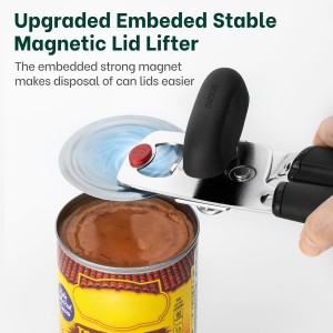 Beneno Can Opener, Heavy Duty Manual Can Opener with Magnet Lid Lifter & Bottle Opener, Hand Can Opener Manual with Ergonomic Soft Grip, Easy Turn Knob for Arthritis & Weak Hands, Easy to Use, Black