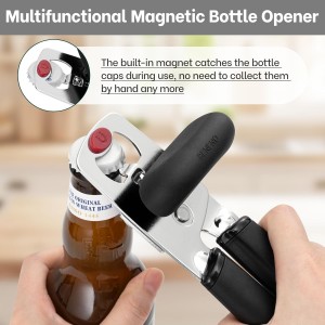 Beneno Can Opener, Heavy Duty Manual Can Opener with Magnet Lid Lifter & Bottle Opener, Hand Can Opener Manual with Ergonomic Soft Grip, Easy Turn Knob for Arthritis & Weak Hands, Easy to Use, Black
