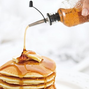 Retro Glass Syrup Dispenser Bottle 7oz, Oil and Vinegar Cruet with Stainless Steel Pour Spout, Labels, Funnel & Stopper(Floral-B)