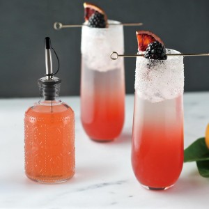 Retro Glass Syrup Dispenser Bottle 7oz, Oil and Vinegar Cruet with Stainless Steel Pour Spout, Labels, Funnel & Stopper(Floral-B)