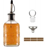 Retro Glass Syrup Dispenser Bottle 7oz, Oil and Vinegar Cruet with Stainless Steel Pour Spout, Labels, Funnel & Stopper(Floral-B)