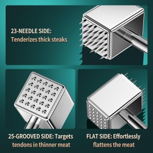 316 Stainless Steel 3in1 Meat Tenderizer Tool, BOMANSI BOMS Heavy Duty 1.52lb Meat Mallet Hammer Pounder Ideal for Tenderizing Steak, Poultry & Chicken Cutlet, Dishwasher Safe