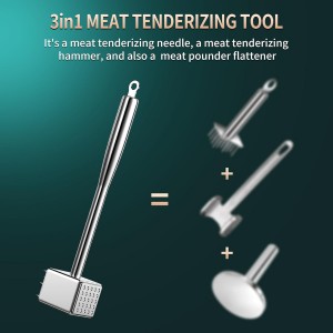 316 Stainless Steel 3in1 Meat Tenderizer Tool, BOMANSI BOMS Heavy Duty 1.52lb Meat Mallet Hammer Pounder Ideal for Tenderizing Steak, Poultry & Chicken Cutlet, Dishwasher Safe