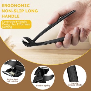 Upgrade Extended Toenail Clippers for Thick Toenails, Long Handled Nail Clippers for Seniors, Large Fingernail Clipper Angled Head with Catcher, Ergonomic Wide Opening Heavy Duty Cutter for Men Women