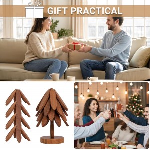 Yuoyar Trivets, Wooden Tree-Shaped sapele Wood Drink Trivets Set for Coffee Table, Kitchen Table Decor