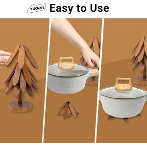 Yuoyar Trivets, Wooden Tree-Shaped sapele Wood Drink Trivets Set for Coffee Table, Kitchen Table Decor