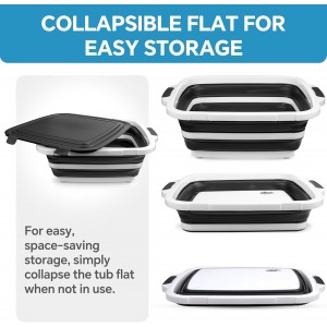 Collapsible BBQ Prep Tub for Meal Prep, Marinating,Food Storage, picnics, camping, barbecues,cutting fruits and vegetables - Includes Cutting Board and Locking Lid,(X-Large) Black