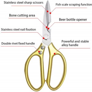Kitchen Scissors All purpose, Have duty Stainless Steel Cooking Shears for Cutting Meat, Chicken,Poultry, Fish, Herbs, Seafood Scissors with Comfort Grip gold