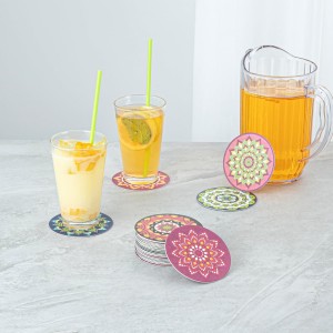 Restaurantware Paper Bar Coasters 48 Count 3.5 Inch Super Absorbent Beverage Coasters Pulpboard Assorted Design Drinkware Coasters Durable Paper Round Assorted