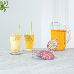 Restaurantware Paper Bar Coasters 48 Count 3.5 Inch Super Absorbent Beverage Coasters Pulpboard Assorted Design Drinkware Coasters Durable Paper Round Assorted