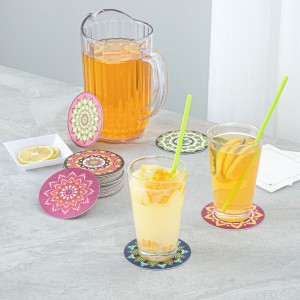 Restaurantware Paper Bar Coasters 48 Count 3.5 Inch Super Absorbent Beverage Coasters Pulpboard Assorted Design Drinkware Coasters Durable Paper Round Assorted