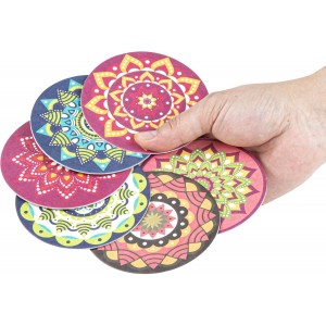 Restaurantware Paper Bar Coasters 48 Count 3.5 Inch Super Absorbent Beverage Coasters Pulpboard Assorted Design Drinkware Coasters Durable Paper Round Assorted