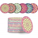 Restaurantware Paper Bar Coasters 48 Count 3.5 Inch Super Absorbent Beverage Coasters Pulpboard Assorted Design Drinkware Coasters Durable Paper Round Assorted