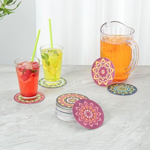 Restaurantware Super Absorbent Coasters 48 Case 4 Inch Assorted Paper Bar Coasters High-Density Pulpboard Beverage Coasters Moisture-Absorbing Durable Drink Coasters - Assorted Designs