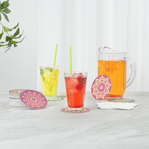 Restaurantware Super Absorbent Coasters 48 Case 4 Inch Assorted Paper Bar Coasters High-Density Pulpboard Beverage Coasters Moisture-Absorbing Durable Drink Coasters - Assorted Designs