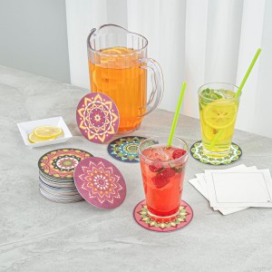 Restaurantware Super Absorbent Coasters 48 Case 4 Inch Assorted Paper Bar Coasters High-Density Pulpboard Beverage Coasters Moisture-Absorbing Durable Drink Coasters - Assorted Designs