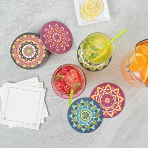 Restaurantware Super Absorbent Coasters 48 Case 4 Inch Assorted Paper Bar Coasters High-Density Pulpboard Beverage Coasters Moisture-Absorbing Durable Drink Coasters - Assorted Designs