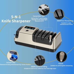 Professional 5-in-1 Electric Knife Sharpener w/LCD, Scissor Sharpener with 3-Speed & 100% Diamond Abrasives -Precision Angle Guides Sharpens Straight, Serrated, Cleaver Knives