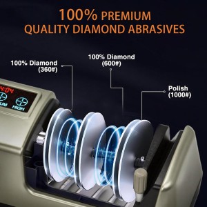 Professional 5-in-1 Electric Knife Sharpener w/LCD, Scissor Sharpener with 3-Speed & 100% Diamond Abrasives -Precision Angle Guides Sharpens Straight, Serrated, Cleaver Knives