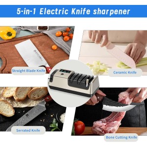 Professional 5-in-1 Electric Knife Sharpener w/LCD, Scissor Sharpener with 3-Speed & 100% Diamond Abrasives -Precision Angle Guides Sharpens Straight, Serrated, Cleaver Knives