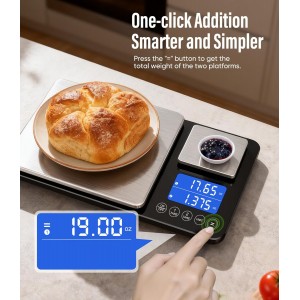 Digital Dual Platform Kitchen Scale, 33 lb Large & 1.1 lb Mini Food Scale with Dual-Line LCD Display, Stainless Steel, High Precision for Baking, Cooking, and Meal Prep