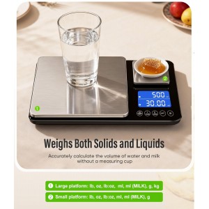 Digital Dual Platform Kitchen Scale, 33 lb Large & 1.1 lb Mini Food Scale with Dual-Line LCD Display, Stainless Steel, High Precision for Baking, Cooking, and Meal Prep