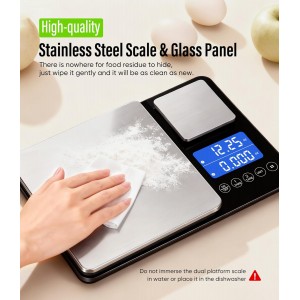 Digital Dual Platform Kitchen Scale, 33 lb Large & 1.1 lb Mini Food Scale with Dual-Line LCD Display, Stainless Steel, High Precision for Baking, Cooking, and Meal Prep