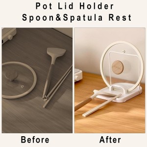 Foldable Pot Lid Holder & Spoon Rest - ABS with Stainless Steel, Non-Slip Silicone Base, Holds Lids & Utensils, Dishwasher Safe, Space-Saving Kitchen Organizer for Countertop
