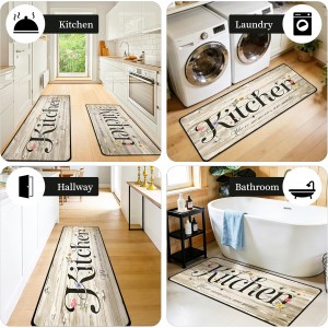 Kitchen Rugs and Mats Non Slip, Farmhouse Floral Kitchen Mats for Floor, Machine Washable Comfort Cushioned Soft Faux Wool Runner Rugs for Sink, Laundry Room, Office, Hallway, 20