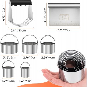 Stainless Steel Biscuit Cutter Set, Pastry Scraper and Dough Blender, Sturdy & Long-Lasting with Ergonomic Rubber Grip, Baking Dough Tools for Cooking Cookies and Donuts, Cakes, or Making Pancakes