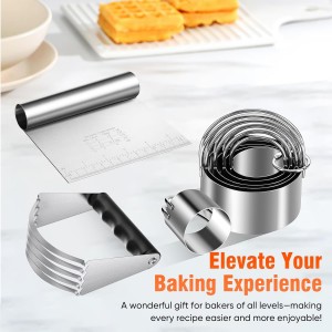 Stainless Steel Biscuit Cutter Set, Pastry Scraper and Dough Blender, Sturdy & Long-Lasting with Ergonomic Rubber Grip, Baking Dough Tools for Cooking Cookies and Donuts, Cakes, or Making Pancakes