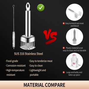 316 Stainless Steel Meat Tenderizer Tool, 24 Sharp Needles, BOMANSI BOMS Steak Tenderizer, Tenderizing Steak, Beef, Chicken, Pork, Barbecue, Marinating, Chicken Tenderizer with free cleaning brush