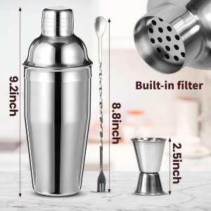 Cocktail Shaker Set Bartender Kit,Professional Bar Set, Martini Shaker, Jigger, Strainer, Mixer Spoon, Muddler, Liquor Pourers Ideal Bar Accessories for Home, Gift for Christmas, Birthday, Beginners