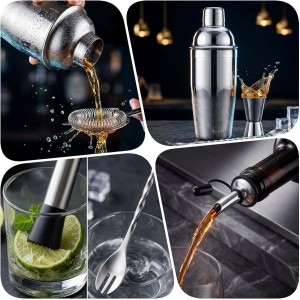 Cocktail Shaker Set Bartender Kit,Professional Bar Set, Martini Shaker, Jigger, Strainer, Mixer Spoon, Muddler, Liquor Pourers Ideal Bar Accessories for Home, Gift for Christmas, Birthday, Beginners