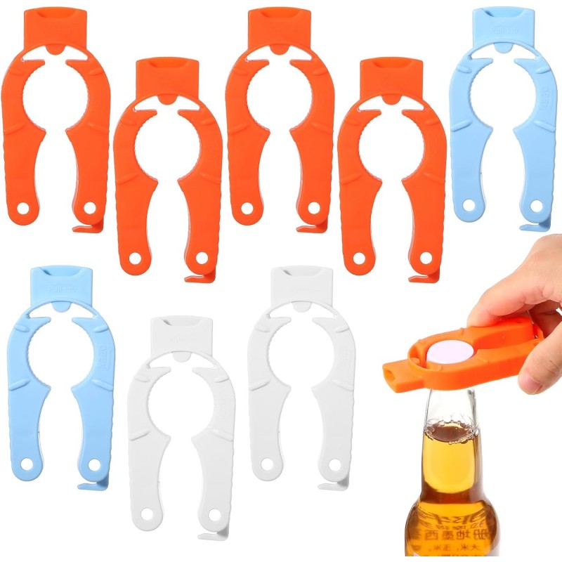 8 Pcs Water Bottle Opener Plastic Bottle Cap Opener Multi-Purpose Orange Soda Can Openers Plastic Jar Grip for Weak Hands Home Kitchen Camping Outdoor Adventure