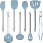 8PCS Kitchen Utensils Set, Vayvnt Heat Resistant Silicone Utensils Set for Cooking, Non Scratch Spatula Spoons for Non Stick Pan, Large Kitchen Cooking Tools, Metal Long Handle&Dishwasher Safe, Blue