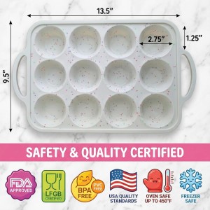 2-Pack Silicone Muffin Pan for Baking with Metal Reinforced Frame -12 Cup Regular Size Cupcake Pan, BPA Free Silicone Muffin Tray - Cupcake Baking Pan Molds for Oven & Dishwasher Safe