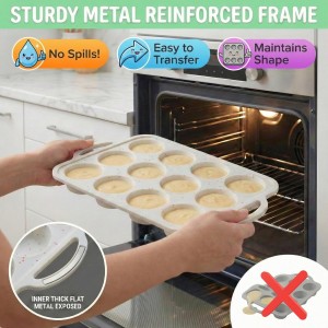 2-Pack Silicone Muffin Pan for Baking with Metal Reinforced Frame -12 Cup Regular Size Cupcake Pan, BPA Free Silicone Muffin Tray - Cupcake Baking Pan Molds for Oven & Dishwasher Safe